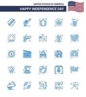 Happy Independence Day 4th July Set of 25 Blues American Pictograph of drink bottle american badge flag Editable USA Day Vector Design Elements