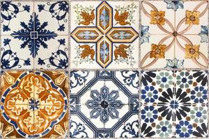 Wall from colorful ceramic tiles for background. photo