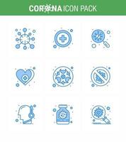 9 Blue coronavirus epidemic icon pack suck as bio medical bacteria love search viral coronavirus 2019nov disease Vector Design Elements