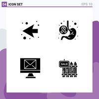 Set of 4 Modern UI Icons Symbols Signs for arrow email cancer stomach fence Editable Vector Design Elements