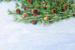 New Year or New Year's Eve background with fir branch with cones. The year 2023 is coming. photo