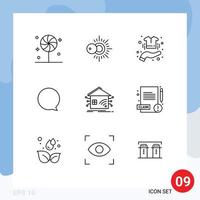 Modern Set of 9 Outlines Pictograph of house automation hand interface chat Editable Vector Design Elements