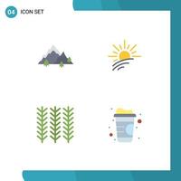 conjunto de 4 paquetes de iconos planos comerciales para elementos de diseño vectorial editables de plantas de luz natural de cereales de montaña vector