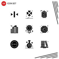 Pictogram Set of 9 Simple Solid Glyphs of midnight office lucky real building Editable Vector Design Elements