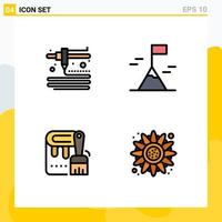 Group of 4 Filledline Flat Colors Signs and Symbols for modeling autumn mountain dye sunflower Editable Vector Design Elements