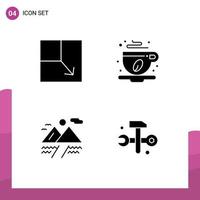 Universal Icon Symbols Group of 4 Modern Solid Glyphs of expand mountain coffee cup leaf databases Editable Vector Design Elements