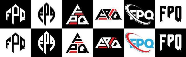 FPQ letter logo design in six style. FPQ polygon, circle, triangle, hexagon, flat and simple style with black and white color variation letter logo set in one artboard. FPQ minimalist and classic logo vector