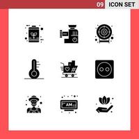 Group of 9 Solid Glyphs Signs and Symbols for weding trolly mix weather temperature Editable Vector Design Elements