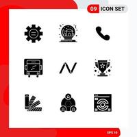 Mobile Interface Solid Glyph Set of 9 Pictograms of crypto truck house lorry call Editable Vector Design Elements
