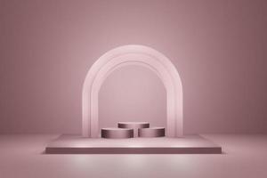 escenario vacío de plantilla rosa pastel suave con arco para publicidad de productos 3d render foto