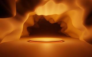 display stage with mine cave golden orange lightning 3d render photo