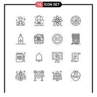 Set of 16 Modern UI Icons Symbols Signs for computer cream atom beach coins Editable Vector Design Elements