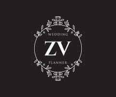 ZV Initials letter Wedding monogram logos collection, hand drawn modern minimalistic and floral templates for Invitation cards, Save the Date, elegant identity for restaurant, boutique, cafe in vector