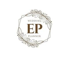 colección de logotipos de monogramas de boda con letras iniciales ep, plantillas florales y minimalistas modernas dibujadas a mano para tarjetas de invitación, guardar la fecha, identidad elegante para restaurante, boutique, café en vector