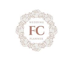 colección de logotipos de monogramas de boda con letras iniciales fc, plantillas florales y minimalistas modernas dibujadas a mano para tarjetas de invitación, guardar la fecha, identidad elegante para restaurante, boutique, café en vector