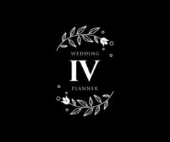 IV Initials letter Wedding monogram logos collection, hand drawn modern minimalistic and floral templates for Invitation cards, Save the Date, elegant identity for restaurant, boutique, cafe in vector