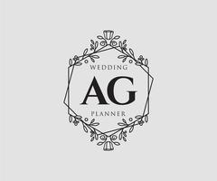 AG Initials letter Wedding monogram logos collection, hand drawn modern minimalistic and floral templates for Invitation cards, Save the Date, elegant identity for restaurant, boutique, cafe in vector