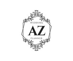 AZ Initials letter Wedding monogram logos collection, hand drawn modern minimalistic and floral templates for Invitation cards, Save the Date, elegant identity for restaurant, boutique, cafe in vector