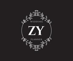 colección de logotipos de monograma de boda con letras iniciales zy, plantillas florales y minimalistas modernas dibujadas a mano para tarjetas de invitación, guardar la fecha, identidad elegante para restaurante, boutique, café en vector