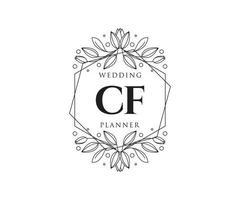 colección de logotipos de monogramas de boda con letras iniciales cf, plantillas florales y minimalistas modernas dibujadas a mano para tarjetas de invitación, guardar la fecha, identidad elegante para restaurante, boutique, café en vector