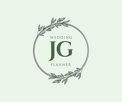 colección de logotipos de monograma de boda con letras iniciales jg, plantillas florales y minimalistas modernas dibujadas a mano para tarjetas de invitación, guardar la fecha, identidad elegante para restaurante, boutique, café en vector