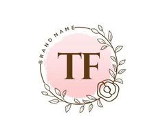 Initial TF feminine logo. Usable for Nature, Salon, Spa, Cosmetic and Beauty Logos. Flat Vector Logo Design Template Element.