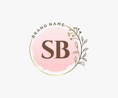 logotipo femenino inicial de sb. utilizable para logotipos de naturaleza, salón, spa, cosmética y belleza. elemento de plantilla de diseño de logotipo de vector plano.