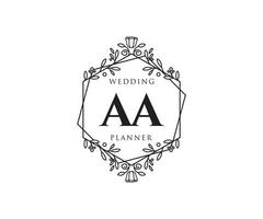 colección de logotipos de monograma de boda con letras iniciales aa, plantillas florales y minimalistas modernas dibujadas a mano para tarjetas de invitación, guardar la fecha, identidad elegante para restaurante, boutique, café en vector