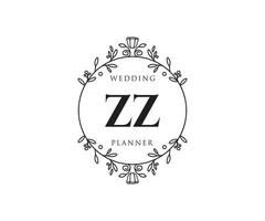 colección de logotipos de monograma de boda con letras iniciales zz, plantillas florales y minimalistas modernas dibujadas a mano para tarjetas de invitación, guardar la fecha, identidad elegante para restaurante, boutique, café en vector