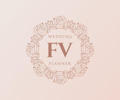 FV Initials letter Wedding monogram logos collection, hand drawn modern minimalistic and floral templates for Invitation cards, Save the Date, elegant identity for restaurant, boutique, cafe in vector