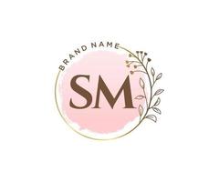 logotipo femenino inicial sm. utilizable para logotipos de naturaleza, salón, spa, cosmética y belleza. elemento de plantilla de diseño de logotipo de vector plano.