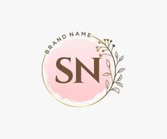 Initial SN feminine logo. Usable for Nature, Salon, Spa, Cosmetic and Beauty Logos. Flat Vector Logo Design Template Element.