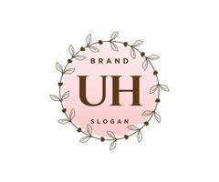 logotipo femenino inicial uh. utilizable para logotipos de naturaleza, salón, spa, cosmética y belleza. elemento de plantilla de diseño de logotipo de vector plano.