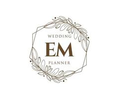 colección de logotipos de monograma de boda con letras iniciales em, plantillas florales y minimalistas modernas dibujadas a mano para tarjetas de invitación, guardar la fecha, identidad elegante para restaurante, boutique, café en vector