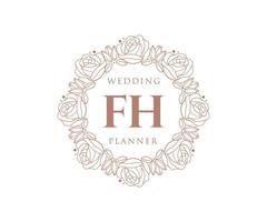 colección de logotipos de monogramas de boda con letras iniciales fh, plantillas florales y minimalistas modernas dibujadas a mano para tarjetas de invitación, guardar la fecha, identidad elegante para restaurante, boutique, café en vector