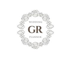 GR Initials letter Wedding monogram logos collection, hand drawn modern minimalistic and floral templates for Invitation cards, Save the Date, elegant identity for restaurant, boutique, cafe in vector