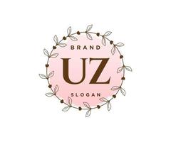 logotipo femenino inicial uz. utilizable para logotipos de naturaleza, salón, spa, cosmética y belleza. elemento de plantilla de diseño de logotipo de vector plano.