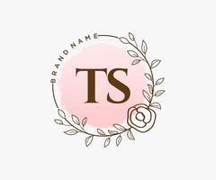 Initial TS feminine logo. Usable for Nature, Salon, Spa, Cosmetic and Beauty Logos. Flat Vector Logo Design Template Element.