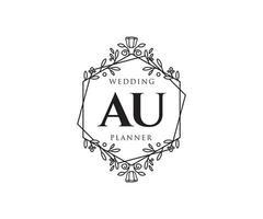 AU Initials letter Wedding monogram logos collection, hand drawn modern minimalistic and floral templates for Invitation cards, Save the Date, elegant identity for restaurant, boutique, cafe in vector