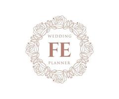 colección de logotipos de monograma de boda con letras iniciales fe, plantillas florales y minimalistas modernas dibujadas a mano para tarjetas de invitación, guardar la fecha, identidad elegante para restaurante, boutique, café en vector