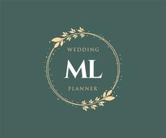 colección de logotipos de monogramas de boda con letras iniciales ml, plantillas florales y minimalistas modernas dibujadas a mano para tarjetas de invitación, guardar la fecha, identidad elegante para restaurante, boutique, café en vectores