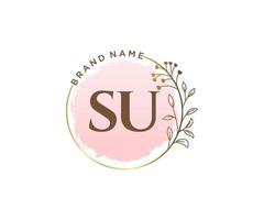 Initial SU feminine logo. Usable for Nature, Salon, Spa, Cosmetic and Beauty Logos. Flat Vector Logo Design Template Element.