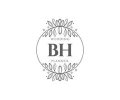 colección de logotipos de monograma de boda con letras iniciales bh, plantillas florales y minimalistas modernas dibujadas a mano para tarjetas de invitación, guardar la fecha, identidad elegante para restaurante, boutique, café en vector