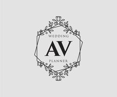 AV Initials letter Wedding monogram logos collection, hand drawn modern minimalistic and floral templates for Invitation cards, Save the Date, elegant identity for restaurant, boutique, cafe in vector