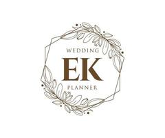 EK Initials letter Wedding monogram logos collection, hand drawn modern minimalistic and floral templates for Invitation cards, Save the Date, elegant identity for restaurant, boutique, cafe in vector