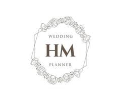 HM Initials letter Wedding monogram logos collection, hand drawn modern minimalistic and floral templates for Invitation cards, Save the Date, elegant identity for restaurant, boutique, cafe in vector