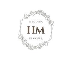 colección de logotipos de monograma de boda con letras iniciales de hm, plantillas florales y minimalistas modernas dibujadas a mano para tarjetas de invitación, guardar la fecha, identidad elegante para restaurante, boutique, café en vector