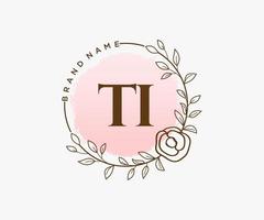 Initial TI feminine logo. Usable for Nature, Salon, Spa, Cosmetic and Beauty Logos. Flat Vector Logo Design Template Element.