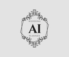 AI Initials letter Wedding monogram logos collection, hand drawn modern minimalistic and floral templates for Invitation cards, Save the Date, elegant identity for restaurant, boutique, cafe in vector