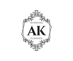 AK Initials letter Wedding monogram logos collection, hand drawn modern minimalistic and floral templates for Invitation cards, Save the Date, elegant identity for restaurant, boutique, cafe in vector